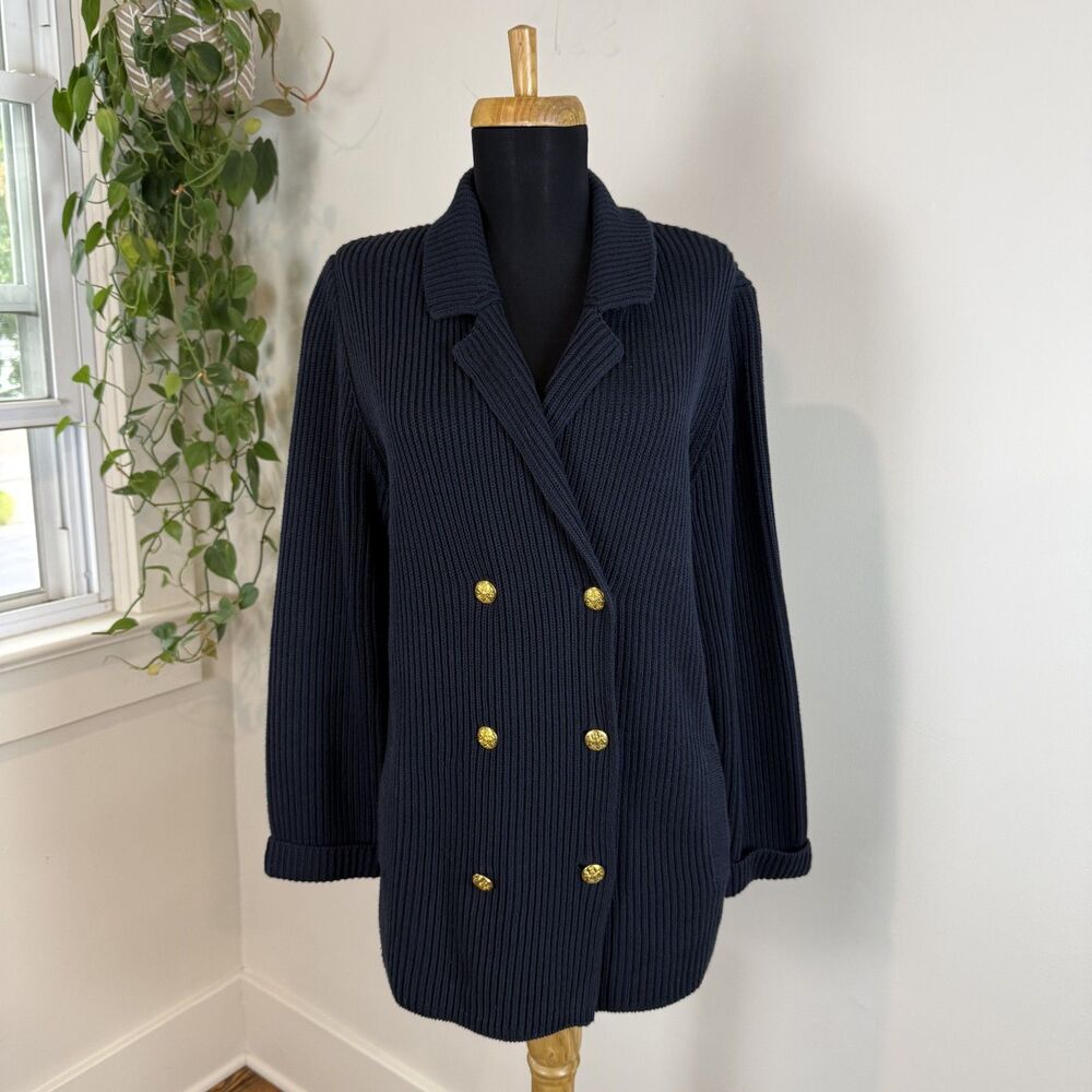 Vintage Casual Corner Navy Double Breasted Heavy Cotton Cardigan Sweater